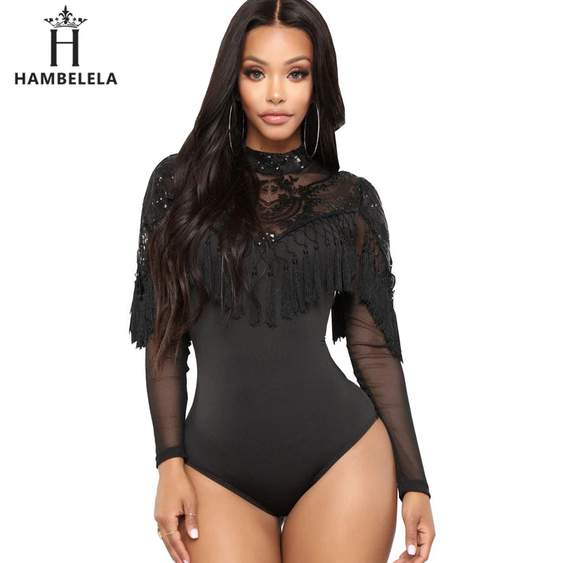 Женский боди с кружевной вышивкой элегантные облегающие блестками и высоким