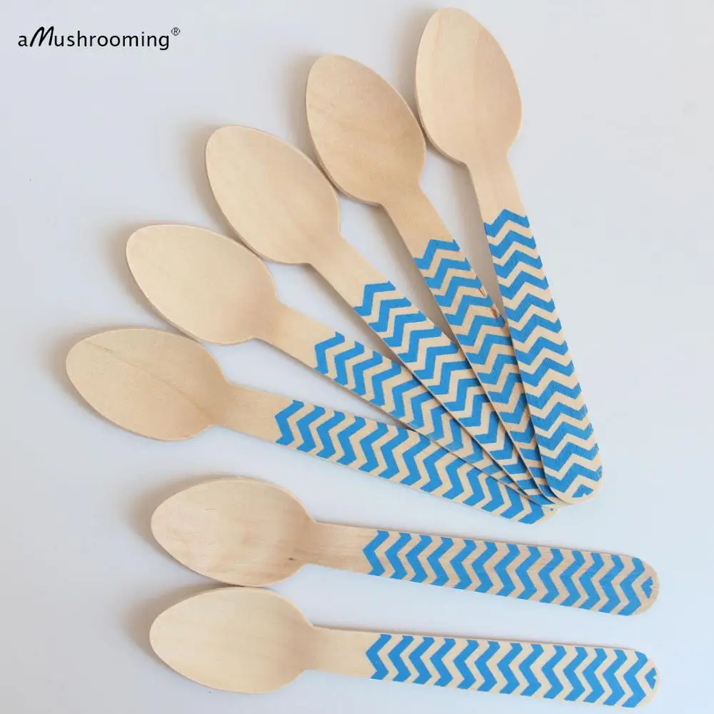 X25 деревянные ложки для мороженого Десертные синий шеврон 14 см цветные столовые