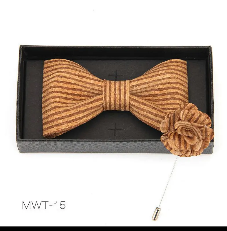 Bowtie Set Новинка мужской мальчик Пробка Деревянный Банкетный броши на булавке галстук-бабочка набор ручной работы Свадебная вечеринка деревянный галстук бабочка костюм галстук бабочка галстук - Цвет: Bowtie Set