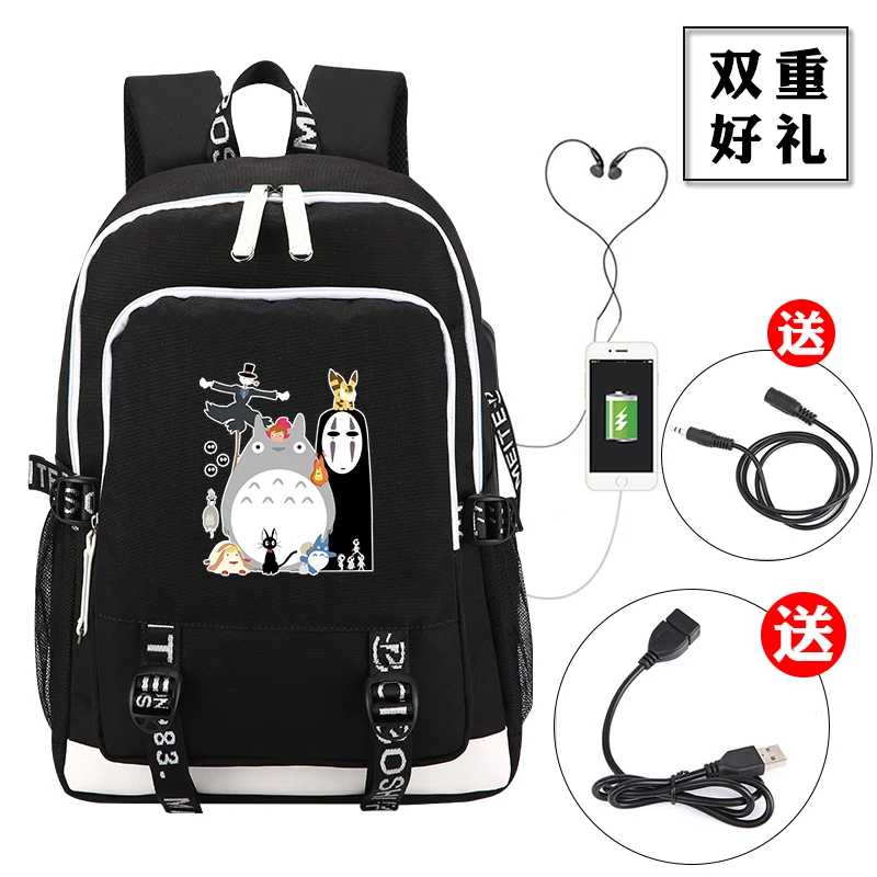 Унесенный призраками, рюкзак с принтом «No Face Man», Kawaii Totoro, женский милый рюкзак с usb зарядкой, рюкзак для ноутбука, Брезентовая школьная сумка