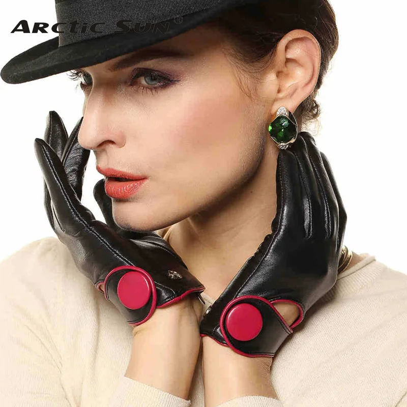 

2020 High-end Women Genuine Leather Gloves Contrast Color Fashion Slim Sheepskin Glove Wrist Button Solid Free Shipping EL028NN