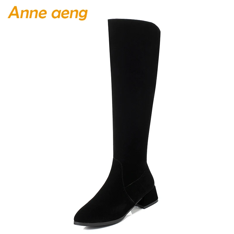 

2018 New Winter Women Knee-High Boots Middle Heel Pointed Toe Zipper Elegant Sexy Ladies Women Shoes Black Long Boots Big Size
