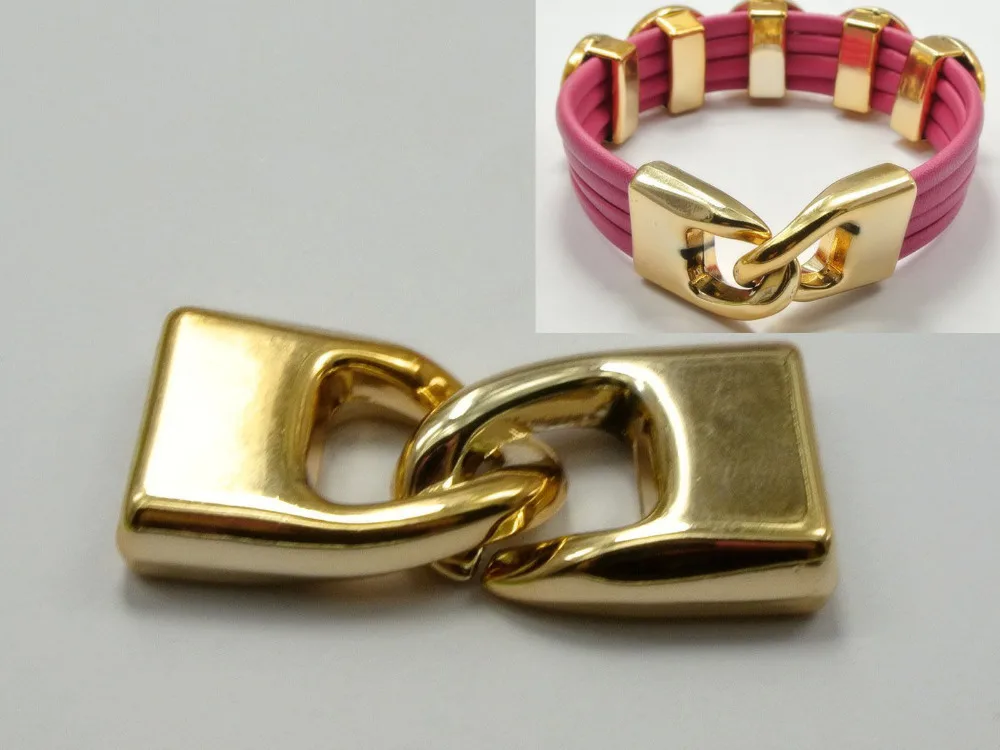 

10 Sets Gold Tone Metallic Acrylic Flat Clasps Glue in End Caps Fit 14X2mm Cord