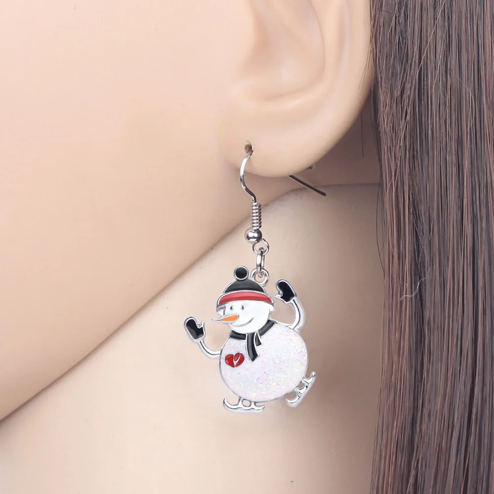 Bonsny Enamel Alloy Christmas Skiing Snowman Jewelry Sets Drop Earrings Necklace Pendant New Year Decoration For Women Girl Gift | Украшения