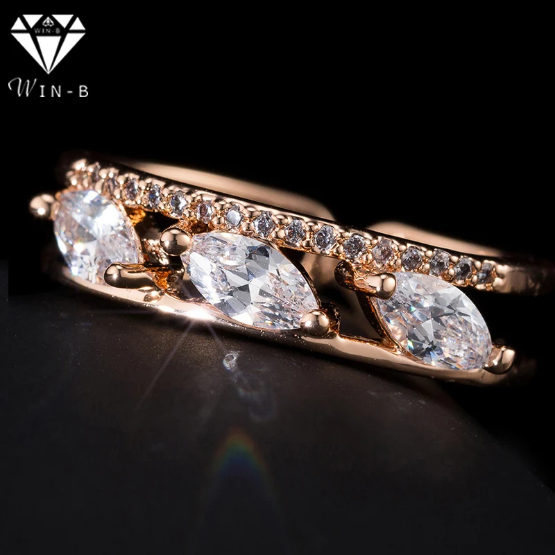 

WIN-B Fascinating Austria Women Jewelry Gold Color Crystal Rings Cubic Zirconia Ring Finger Charms for Women Wedding Engagement
