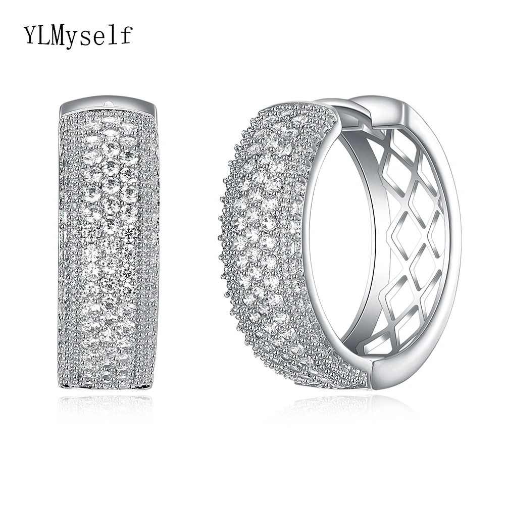 Роскошный широкий обруч серьги whtie cz камни ювелирные изделия хороший круглый дизайн круглые серьги для женщин