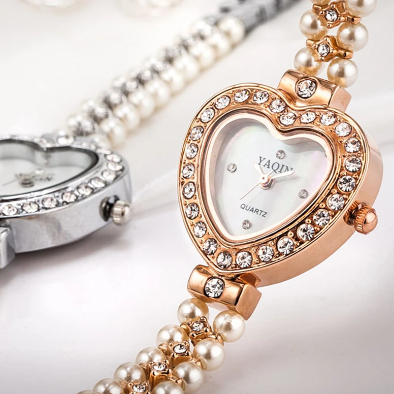 Новый Женский Марка Часы Yaqin Мода Розовое Золото Смотреть Короткие Группа Pearl