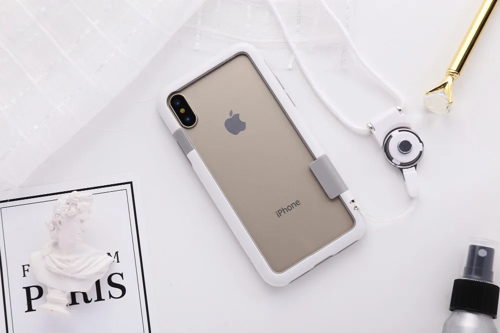 Brand New Contrast Color Soft TPU + Plastic Bicolor Dots Frame Phone Case Cover With Lanyard String |