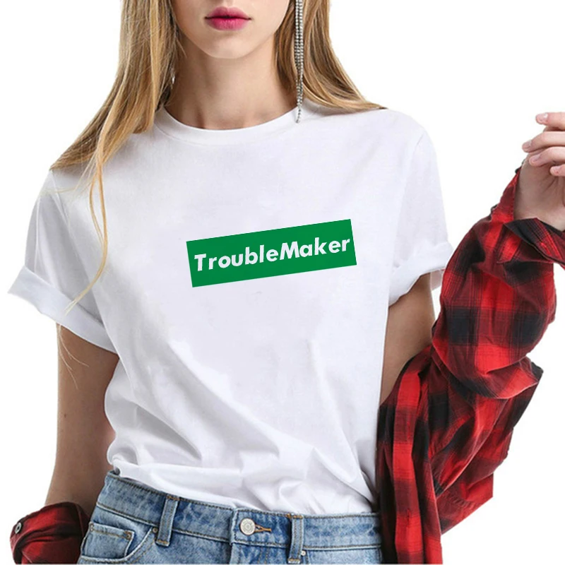Harajuku Стильная Повседневная футболка с принтом Tumblr trouble maker женские корейские топы