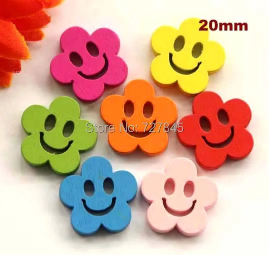 50 шт./лот Размер: 20 мм Смешанные милые деревянные пуговицы в форме цветка ручной