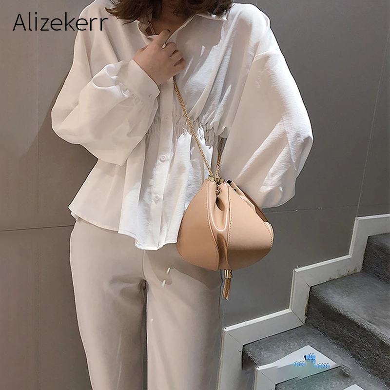 Сумка на плечо с кисточками и цепочкой женская сумка в Корейском стиле круглый