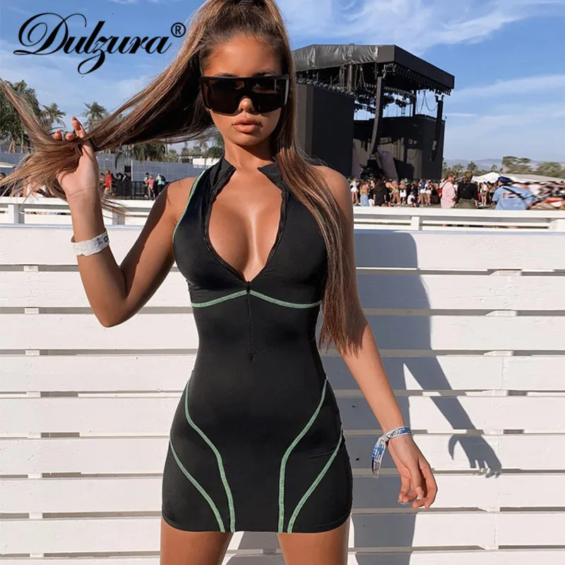 Dulzura летнее женское платье фитнес bodycon v образным вырезом уличная фестиваль