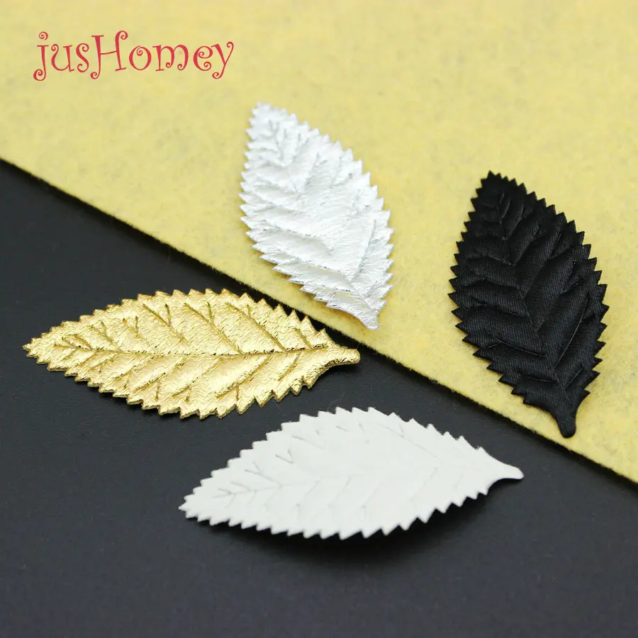 

Set of 500pcs 54mm*25mm Satin Leaf Gold/silver Color Leaf Shape Felt Appliques for DIY Sewing Supplies Craft Accessories