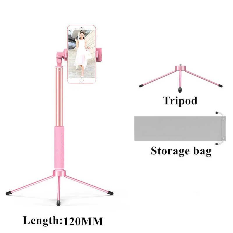 1.2M Pink No Light Селфи-палка со светодиодной кольцевой подсветкой, Выдвижной Штатив 1,7 м, Подставка 4 в 1 с моноподом, крепление для телефона для iPhone X 8, Android, смартфона - Цвет: 1.2M Pink No Light