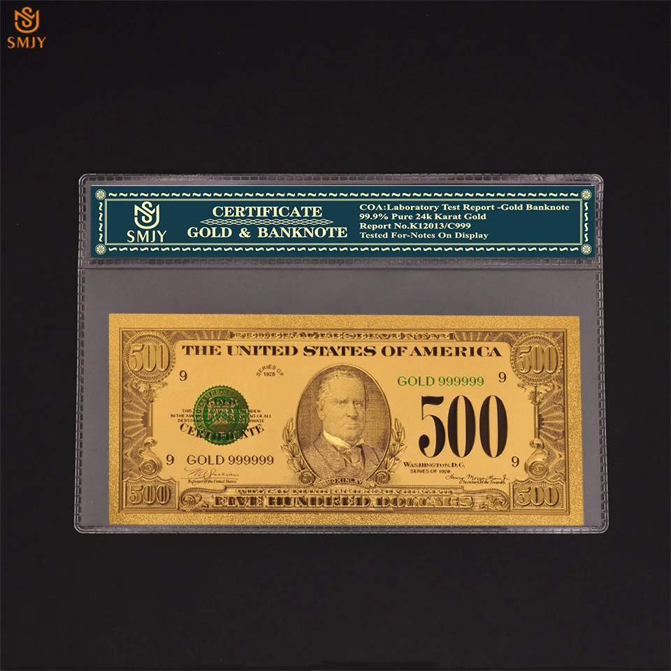 

Hot Products US Currency Paper 1918 500 Dollar Gold Plated Fake Money Banknote Collections With COA Frame