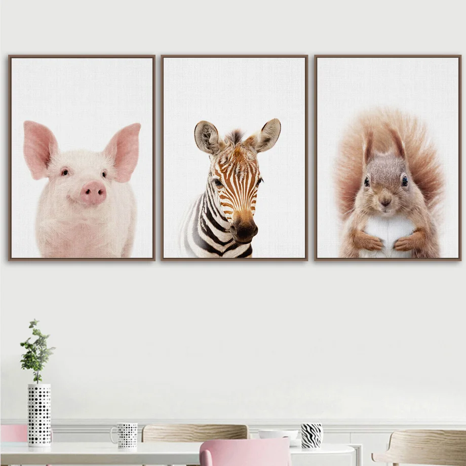 Поросенок Зебра белка настенная живопись холст скандинавские постеры и принты