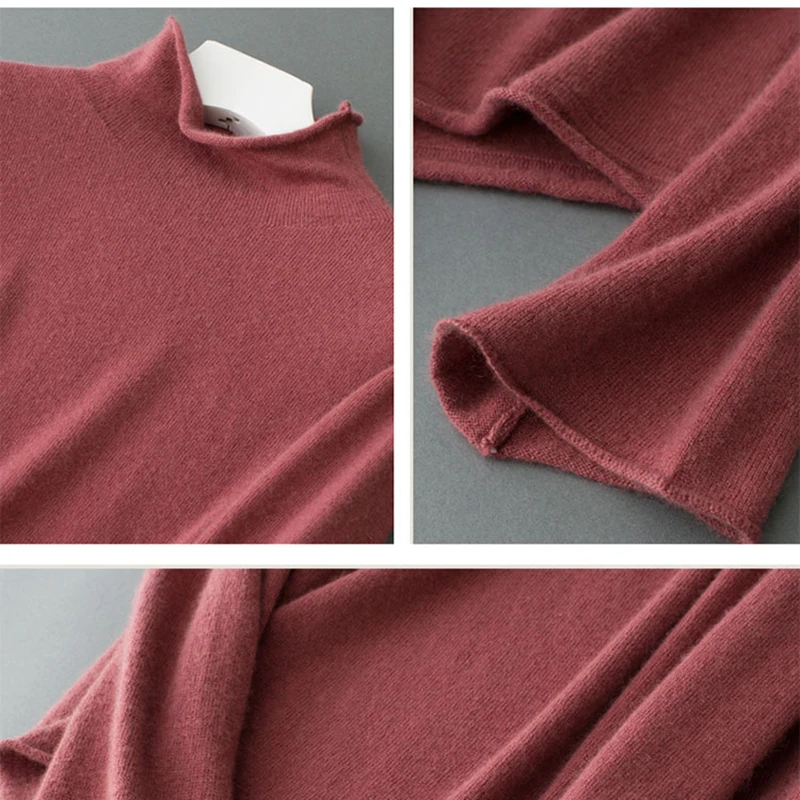 Hot sale Women's Half Turtleneck flare sleeve 100% Cashmere Sweater Jumper Solid color Soft Pullovers Famale Fall Winter | Женская