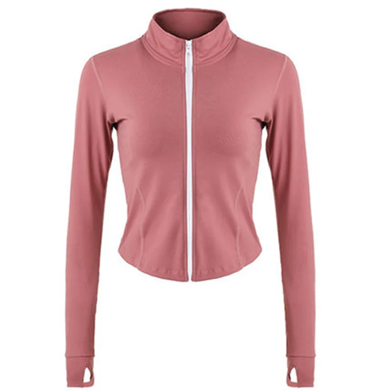 Pink SALSPOR модные топ для занятий йогой Для женщин передняя молния с длинным рукавом Спортивные Рубашки Высокое качество Топ для тренировок тренажерный зал кофта для бега спортивная Женский - Цвет: Pink