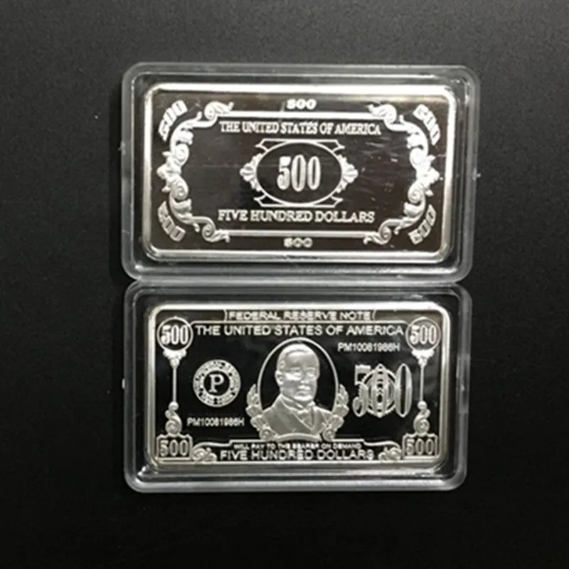 5 шт. 500 долларов отделение для банкнот 1 OZ с серебряным покрытием значок 50x28 мм - Фото №1
