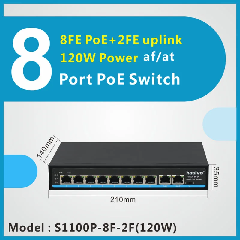 8 портов быстрый переключатель поэ Поддержка VLAN 250M PoE сеть для ip камеры 10/100 Мбит/с 2