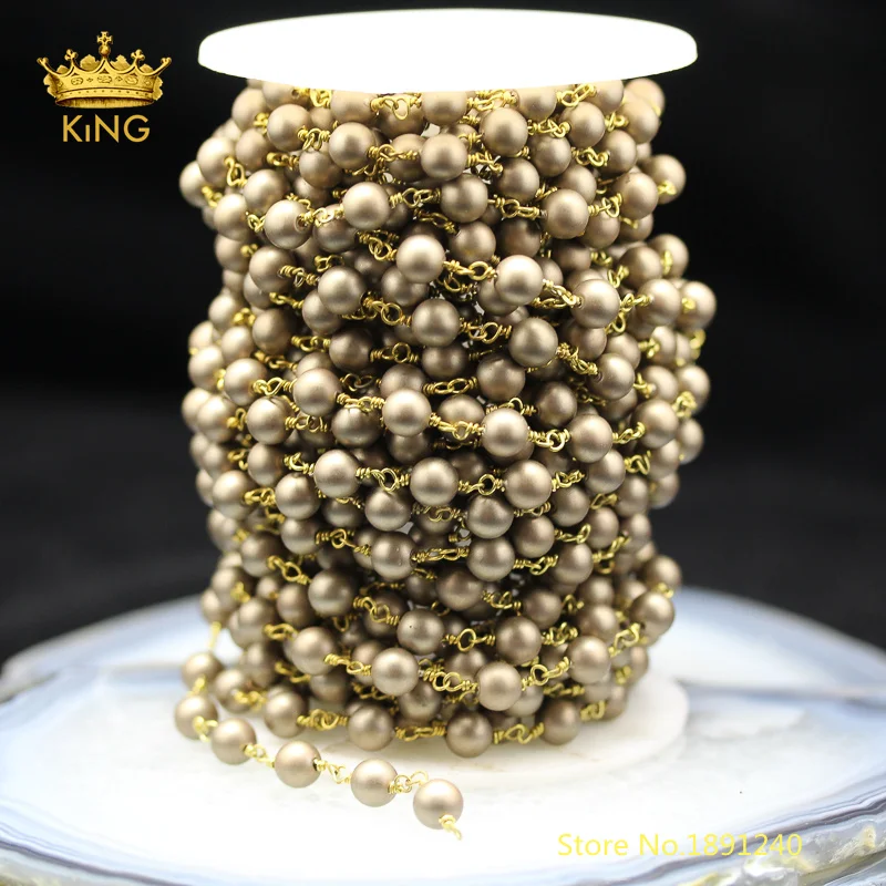 5 метров светло-золотистые матовые жемчужные круглые бусины цепочки для Розария 6