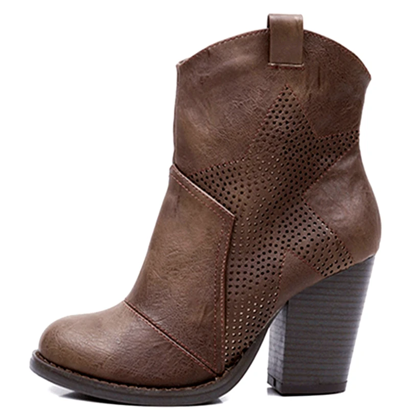 Женские кожаные ботильоны на толстом каблуке в стиле ретро винтажные дамские