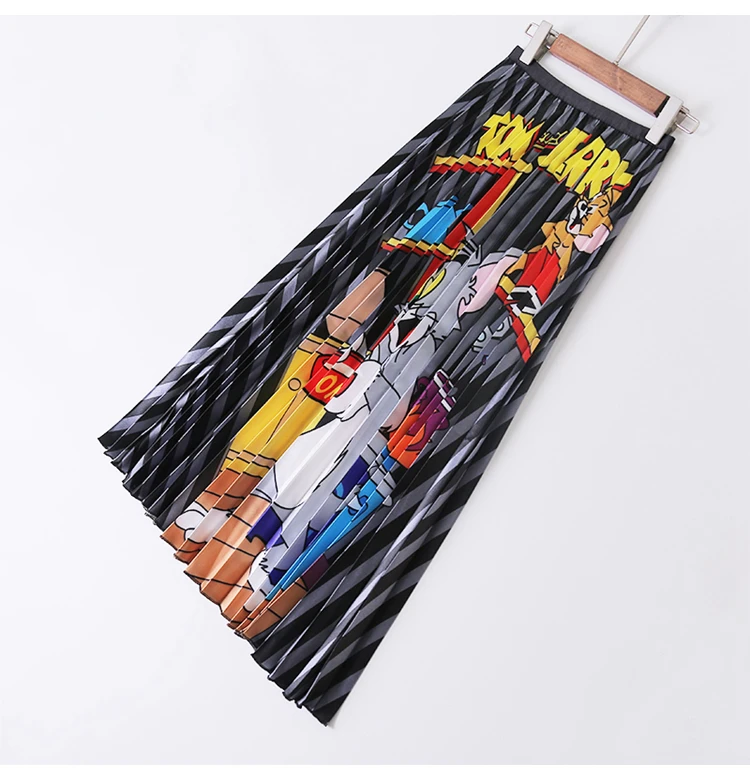 BGSOLID Высокая талия a слово юбка эластичный пояс мультфильм печати плиссированные