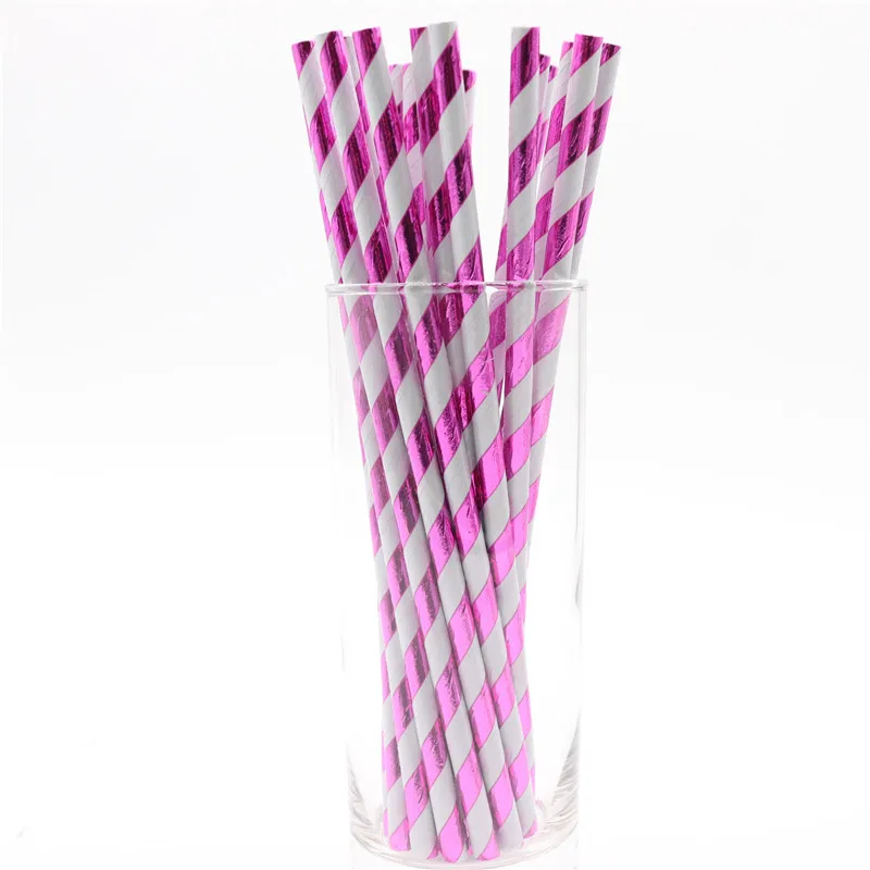 Straw 25pcs 25 шт. алюминиевая фольга розовое золото полосатая бумажная соломинка смесь как День рождения Свадебные украшения детские товары - Цвет: Straw 25pcs