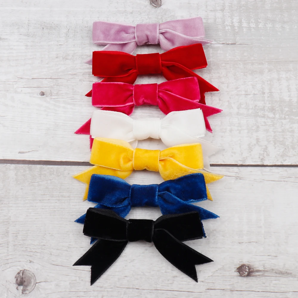 Детские Бархатные заколки для волос с бантом 2 шт./лот 3 дюйма однотонные