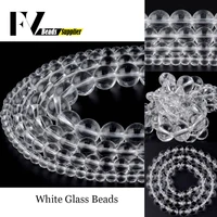 smooth white glass round loose beads for jewelry making 6 8 10 12mm ball beads diy women bracelets necklace accessories