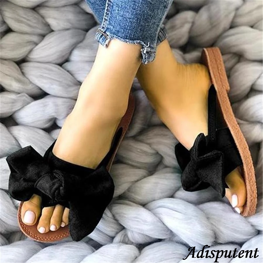 Adisputent/тапочки женские летние пляжные сандалии с бантом Домашние льняные