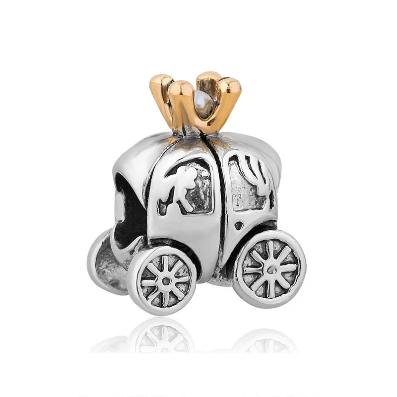 Carriage Оригинальные посеребренные Подвески милый Кот Сова Золотой Кристалл животное Шарм Подходит Pandora Браслеты и ожерелья для женщин Diy ювелирные изделия - Цвет: Carriage