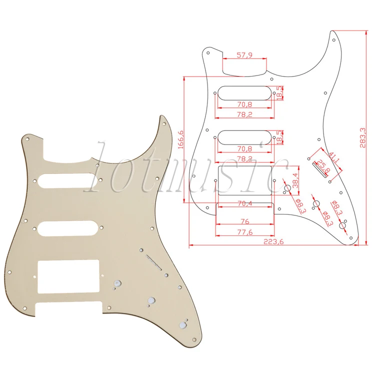 2 шт. SSH стиль электрогитара Pickguard 3ply 11 Отверстие бежевый ПВХ для Fender Strat Замена |