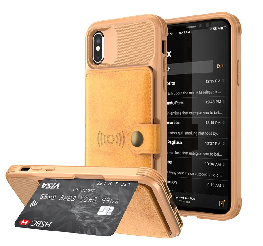 Роскошный многофункциональный кожаный чехол-бумажник для Iphone 11 PRO Xs Max Xr X 8 7 6 6s Plus, Гибридный Силиконовый чехол-бампер - Цвет: Orange