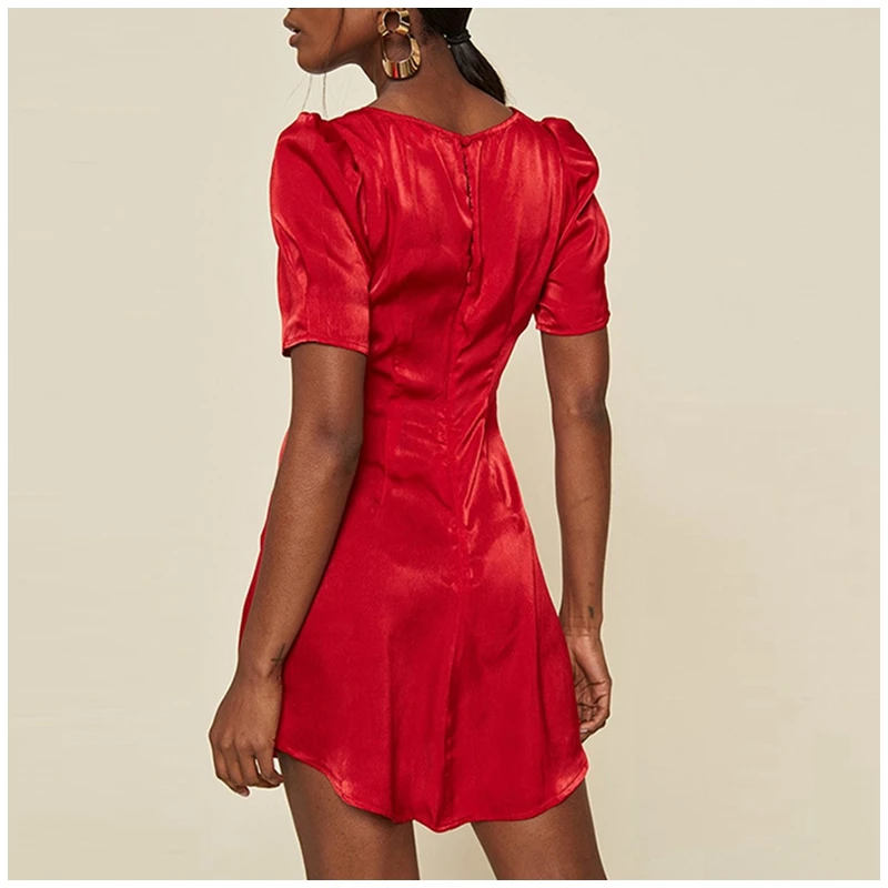 Женское винтажное красное платье с рукавами-фонариками v-образным вырезом и