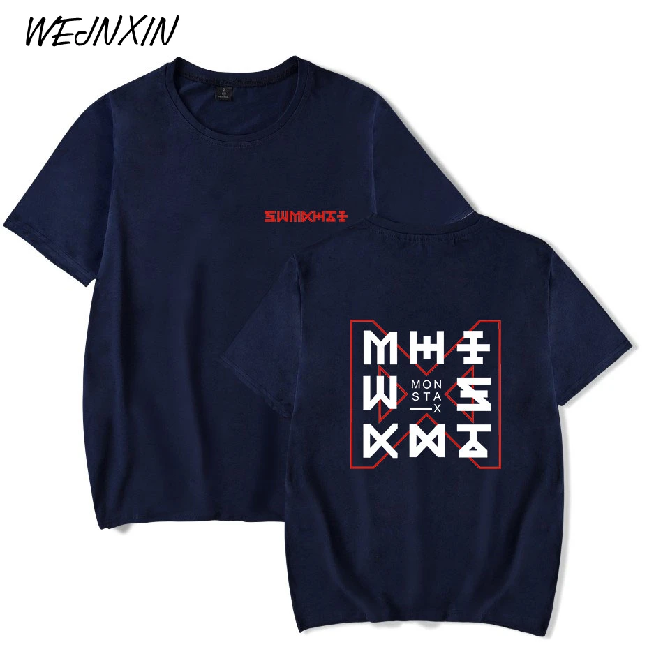 VAGROVSY Kpop MONSTA X, новинка, футболка с логотипом, для женщин и мужчин, хип-хоп, хлопковая футболка, летняя, с круглым вырезом, с коротким рукавом, MONSTA-X, Camiseta Feminina