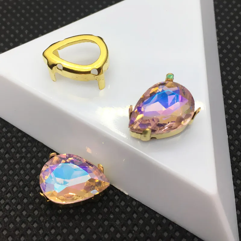 Стеклянные каплевидные элементы цвет AB 10x14 мм заостренные кристаллы Необычные