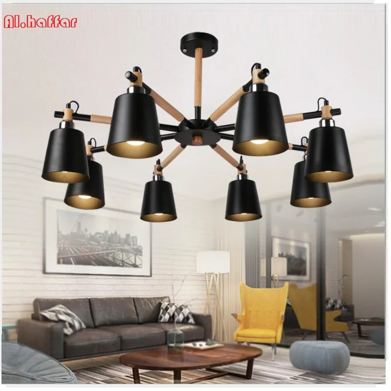 Потолочная светодиодная люстра E27 из массива дерева в скандинавском стиле