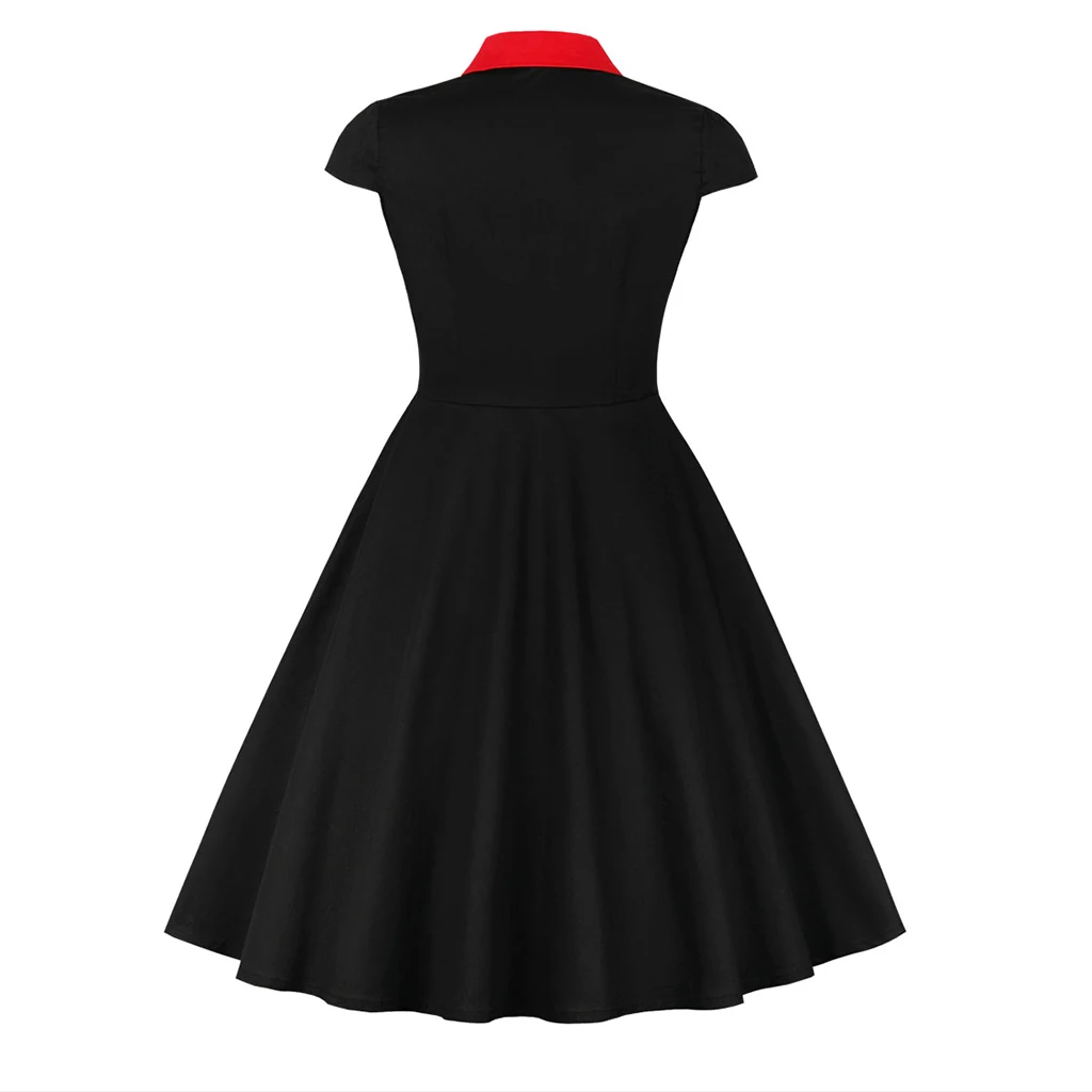 Женское винтажное платье с коротким рукавом черное в стиле ретро 50 х годов