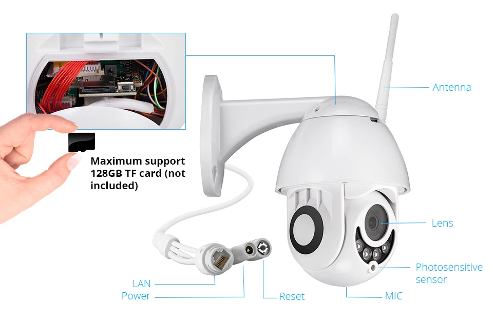 KERUI Водонепроницаемая беспроводная H.264+ 1080P 2MP уличная WiFi PTZ ip-камера, скоростная купольная камера, ИК камера для домашнего видеонаблюдения