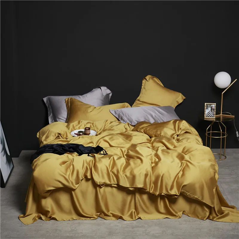 

Роскошный набор постельного белья из Tencel, однотонный пододеяльник + Плоский лист/простыня + 2 наволочки, двуспальный Размер King Queen