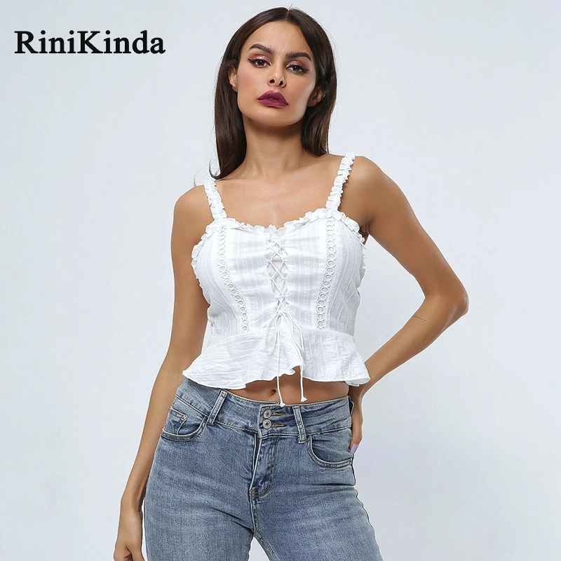 RINIKINDA Новинка 2019 женский короткий топ на бретелях Женский Топ с круглым вырезом