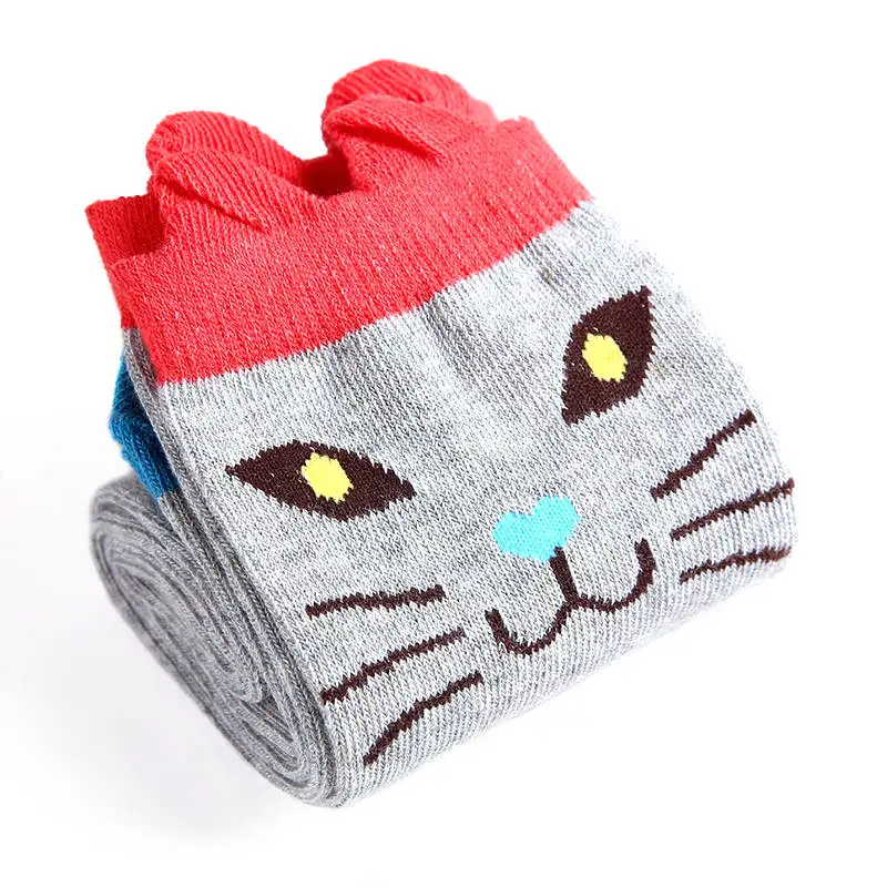 Grey Cat 1 пара, милые Хлопковые гольфы для девочек с рисунками из мультфильмов высокие теплые мягкие гольфы принцессы с рисунком медведя и кота - Цвет: Grey Cat