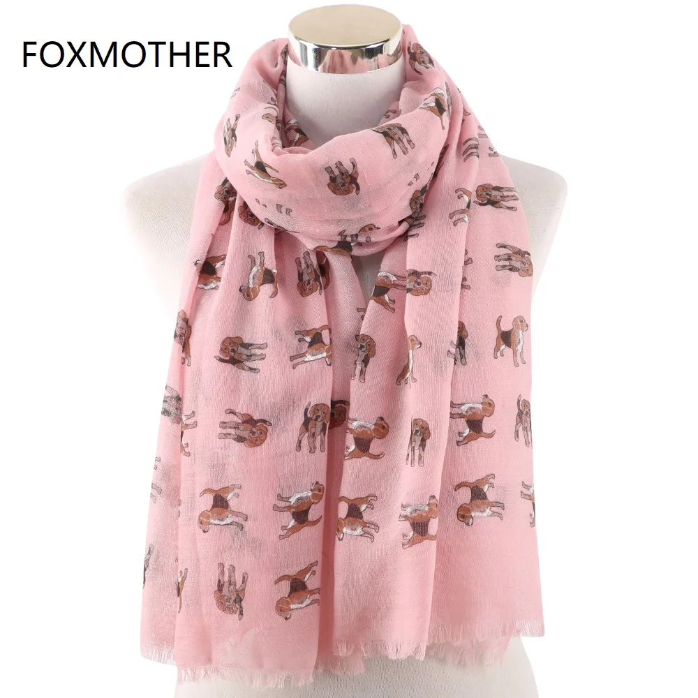 FOXMOTHER Новая модная Милая одежда белого и розового цвета Цвет собака шарф шаль с принтом шарфы собака платки Femme подарки дропшиппинг
