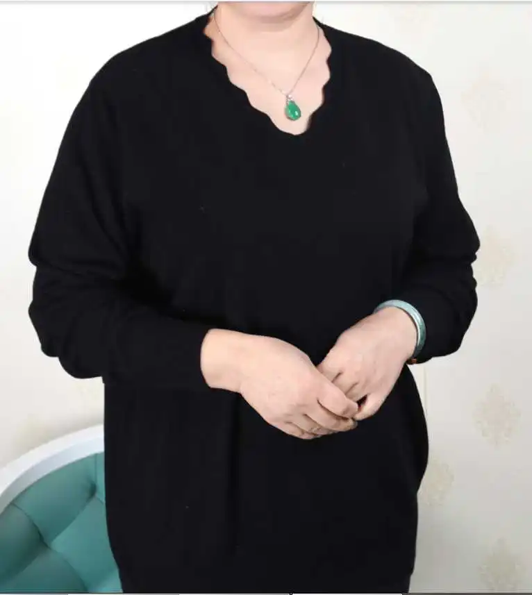 Женская одежда больших размеров 5XL 6XL7XL 8XL 9XL одежда больших размеров для среднего возраста кашемировый свитер для мамы вязаная рубашка с длинным рукавом - Цвет: Черный
