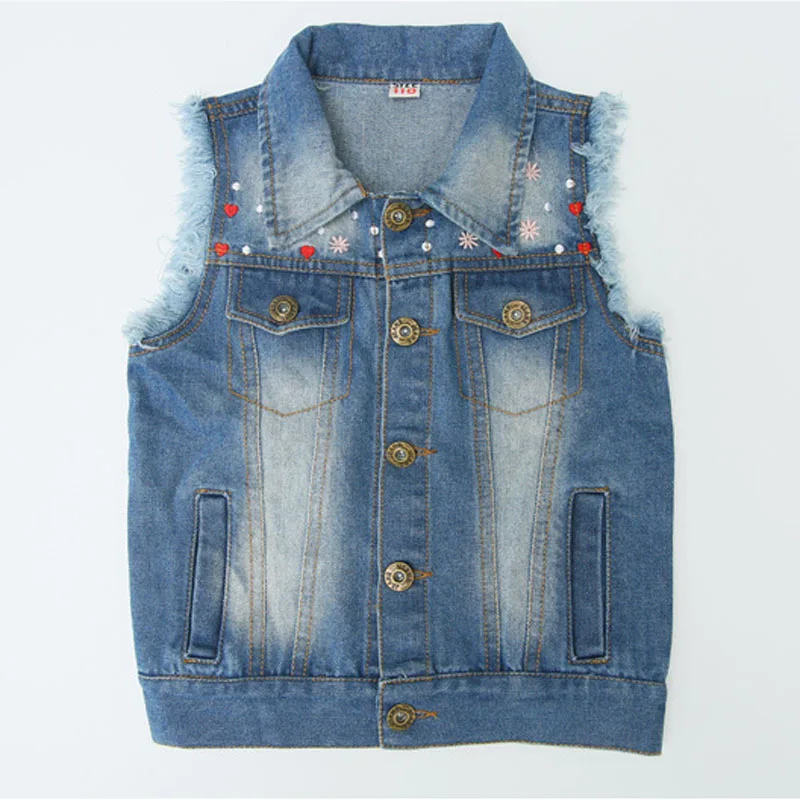 Жилет для девочек Джинсовое Рваное пальто Джинсовый жилет Джинсовые куртки без