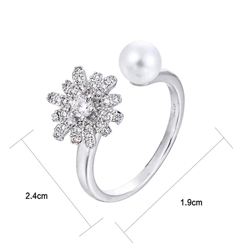 100% Стерлинговое Серебро 925 пробы модное вращающееся жемчужное кольцо с