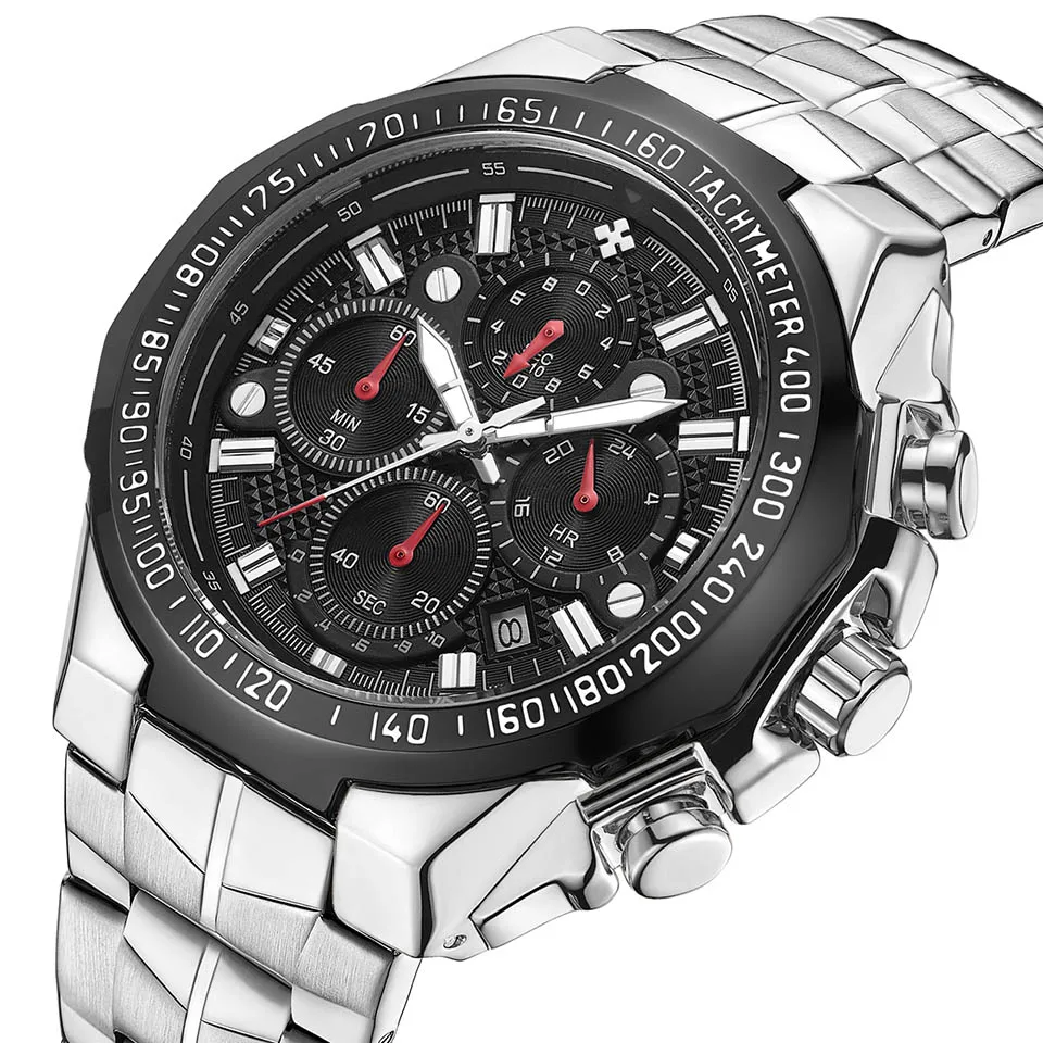 2020 мужские спортивные часы с большим циферблатом водонепроницаемые черным со