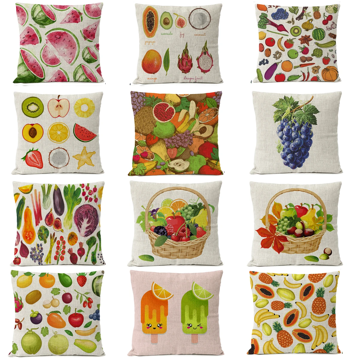 Мультфильм фрукты коллекция наволочка подушки для домашнего декора акварель