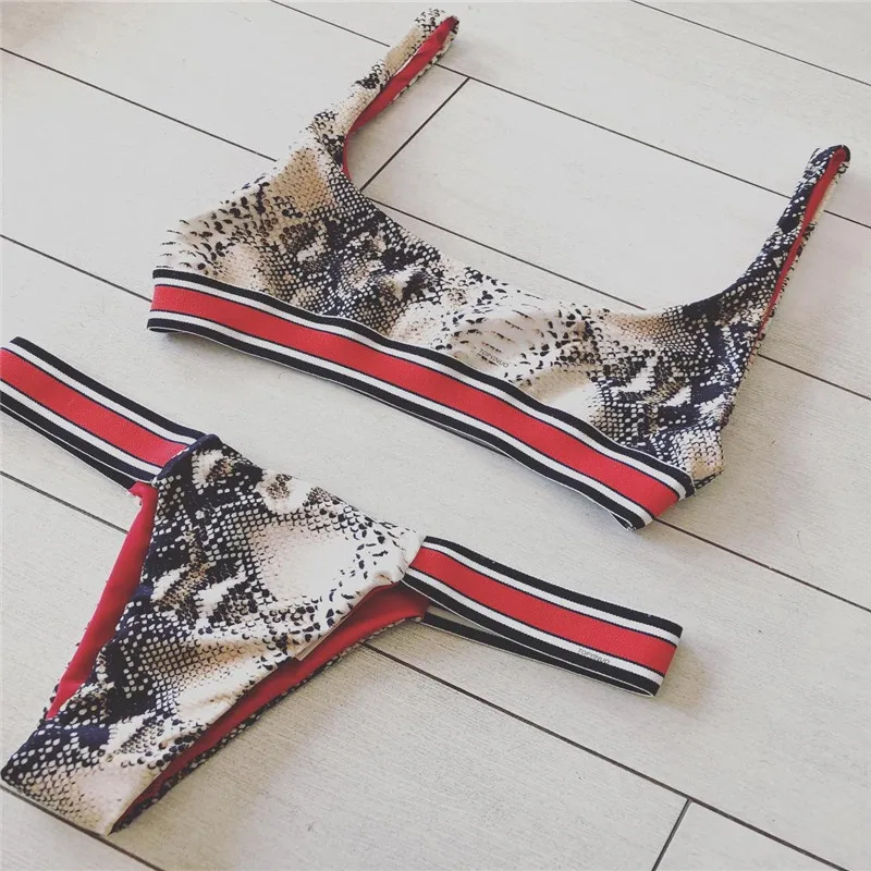 Лето 2019 г. раздельный купальник с бикини змеиным принтом сексуальный комплект из